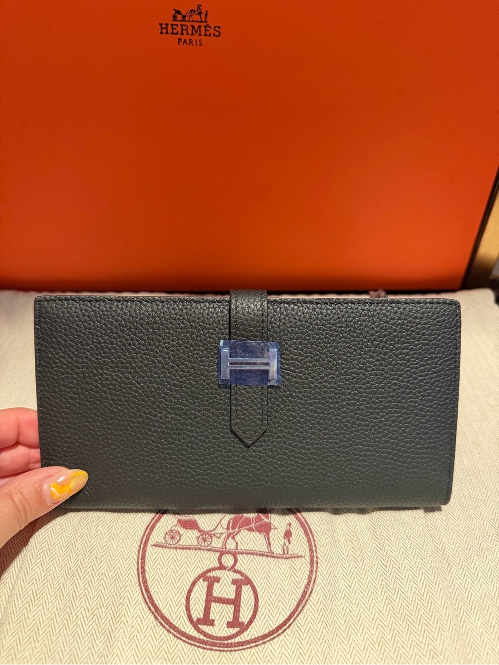 H Black Togo Leather Continental Wallet